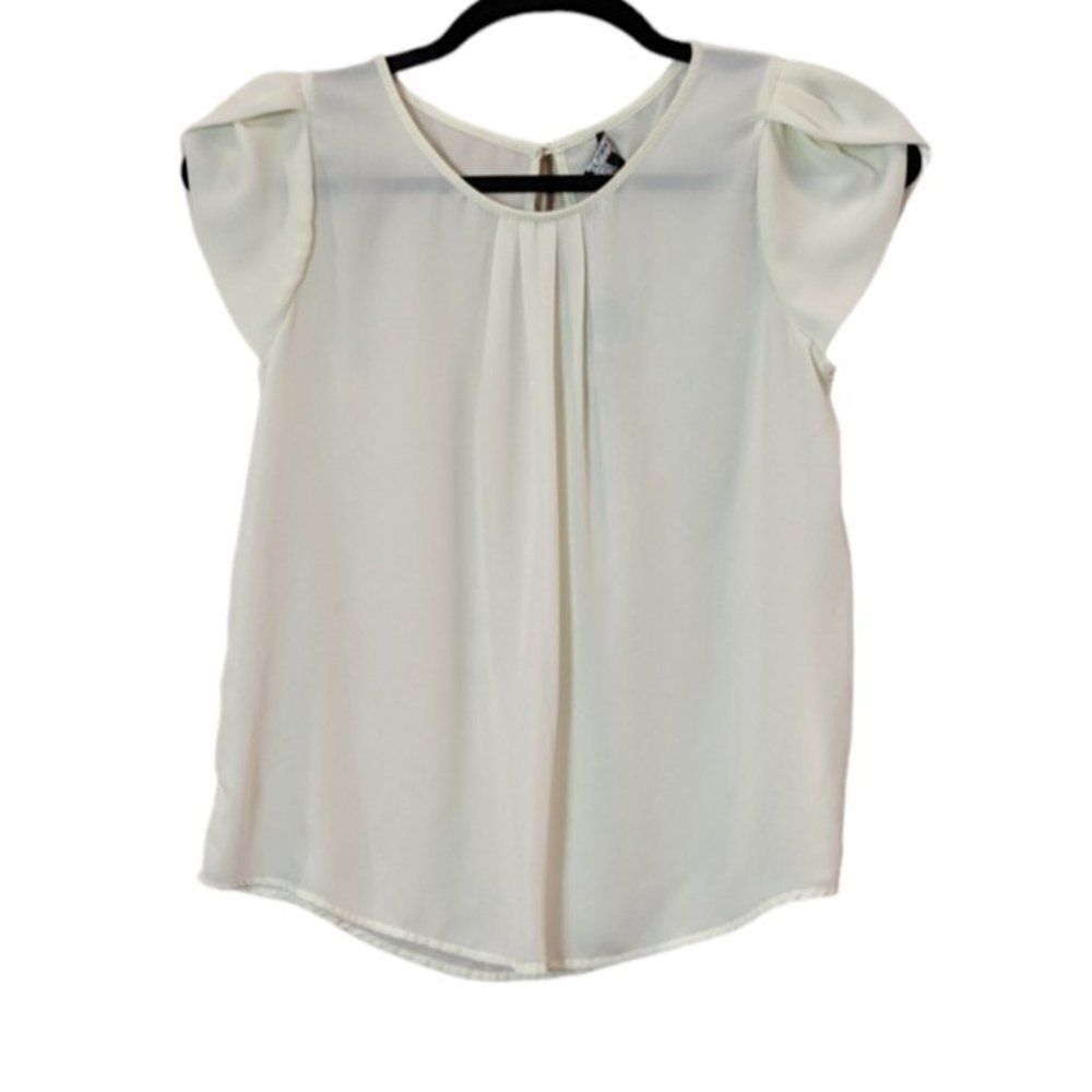 Papermoon Womens XLP Petite Tulip Sleeve Blouse Off White Sheer Button Blouse